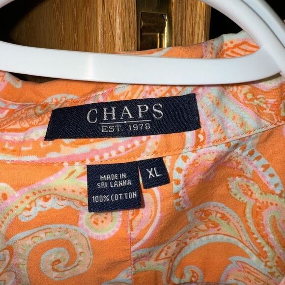 Chaps Women's Shirt Size XL Neon Orange Paisley 100% Cotton Long Sleeve Classic - Picture 3 of 10